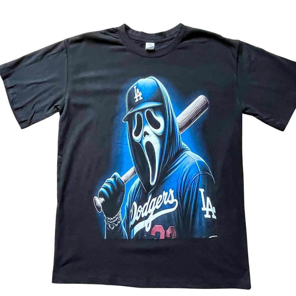 Los Angeles Dodgers Scream Ghostface T-Shirt Black Size L Parody Mashup